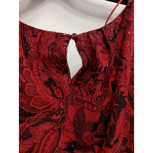 Roz & Ali Womens BOHO Whimsygoth Holiday Top Size 2X Red Floral Sparkly - Picture 9 of 10